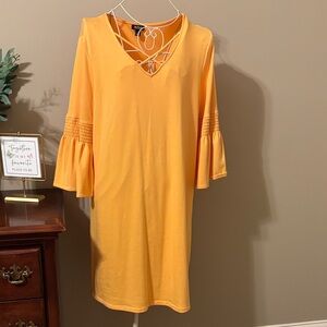 a.n.a Vibrant Orange Long Sleeve Dress with Crisscross Neckline